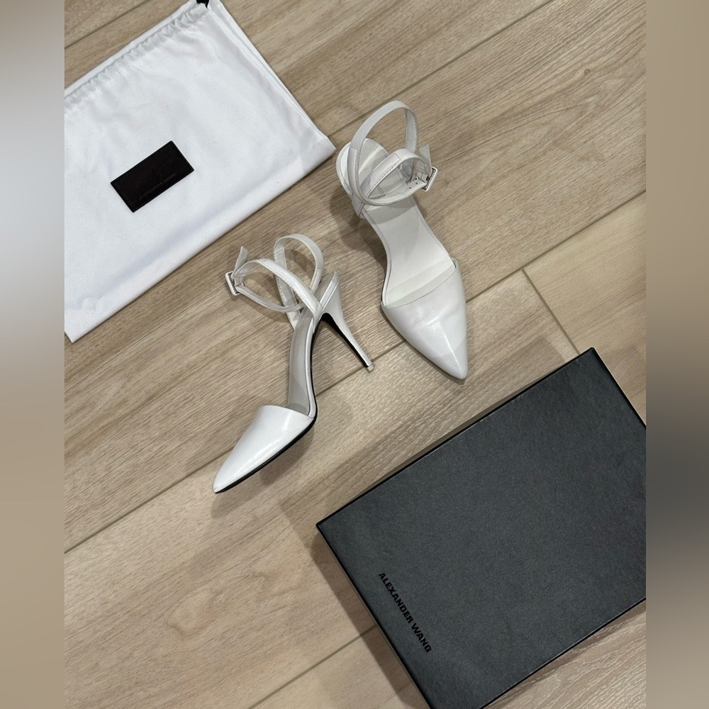 Alexander Wang Antonia Pointy Toe Ankle Wrap White Pumps 39